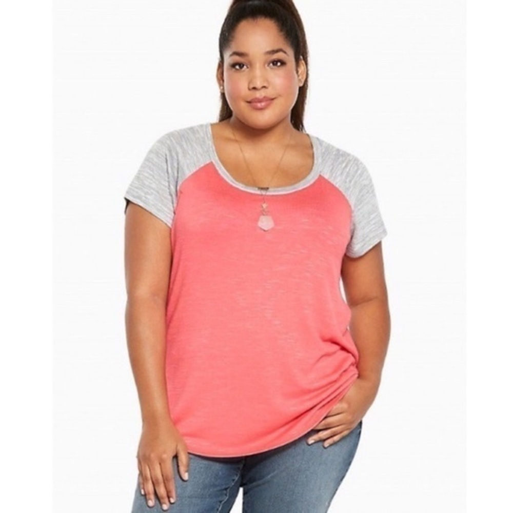 Torrid Pink Gray Raglan Short Sleeve Knit Top Tee Size 1